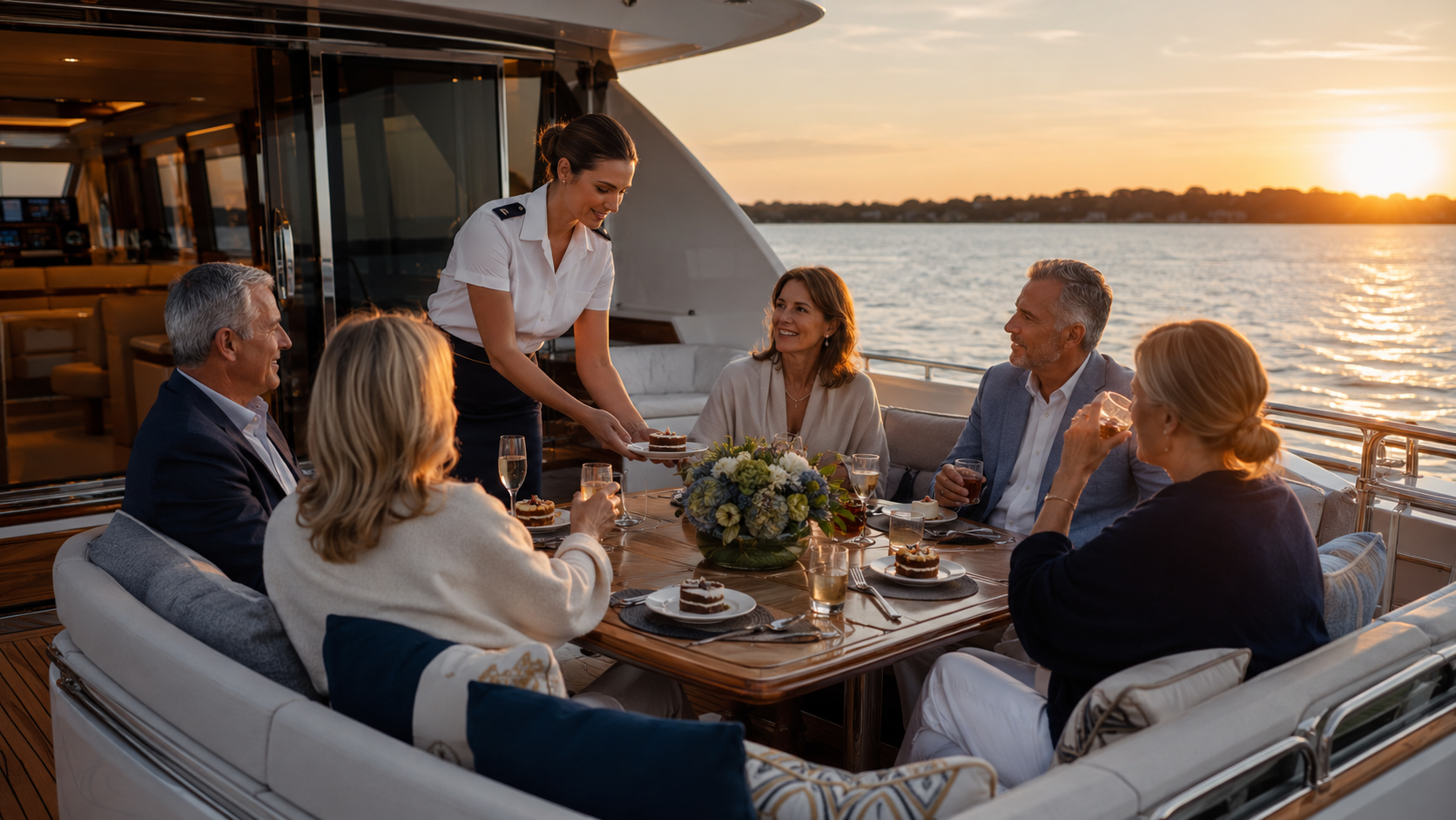 Golden-hour hospitality aboard a private yacht